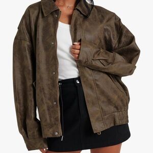Women's Brown oversized bomber jacket